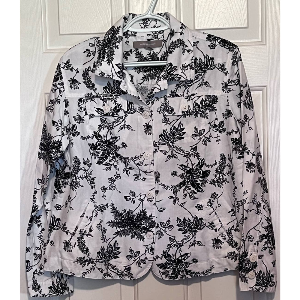 Croft & Barrow Women's Black White Jacket Button Front Size M 22" Long x 21" PTP